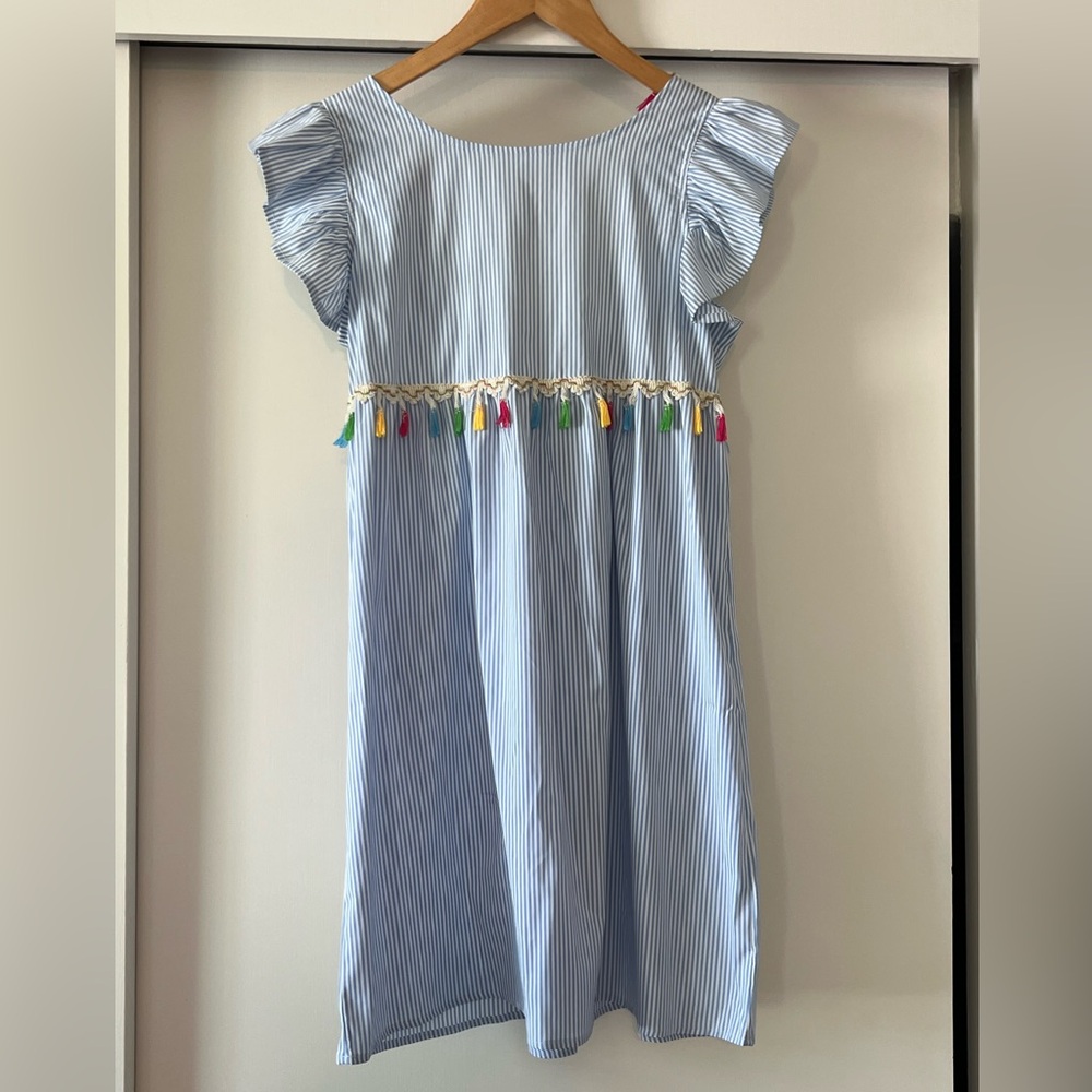 SHEIN Seersucker style print dress with tassels  -  Size Small
